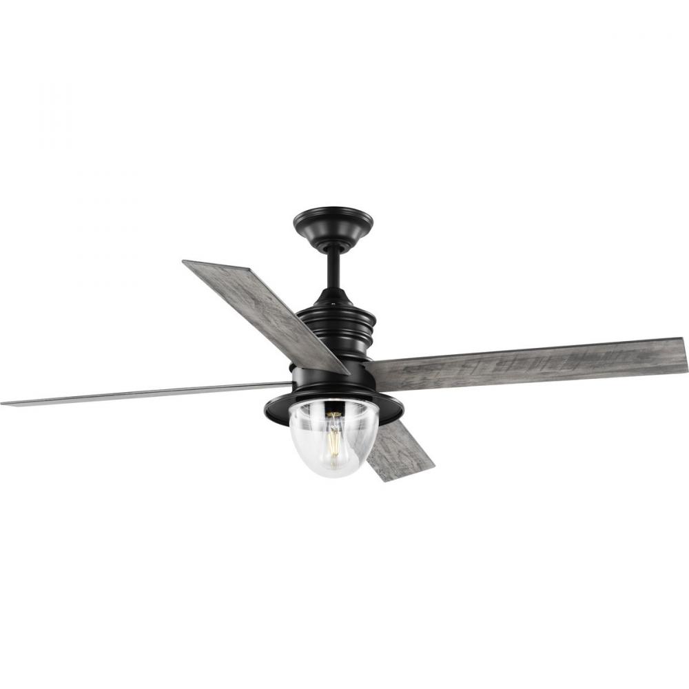 Gillen 56&#34; 4-Blade LED Indoor/Outdoor Matte Black Vintage Electric Ceiling Fan with Light Kit an