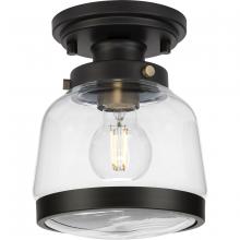 Progress P350220-020 - Judson Collection 8&#34; One-Light Farmhouse Antique Bronze Clear Glass Semi-Flush Mount Light