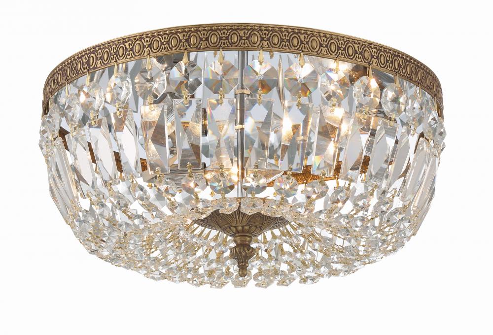 Crystorama 3 Light Spectra Crystal Olde Brass Flush Mount