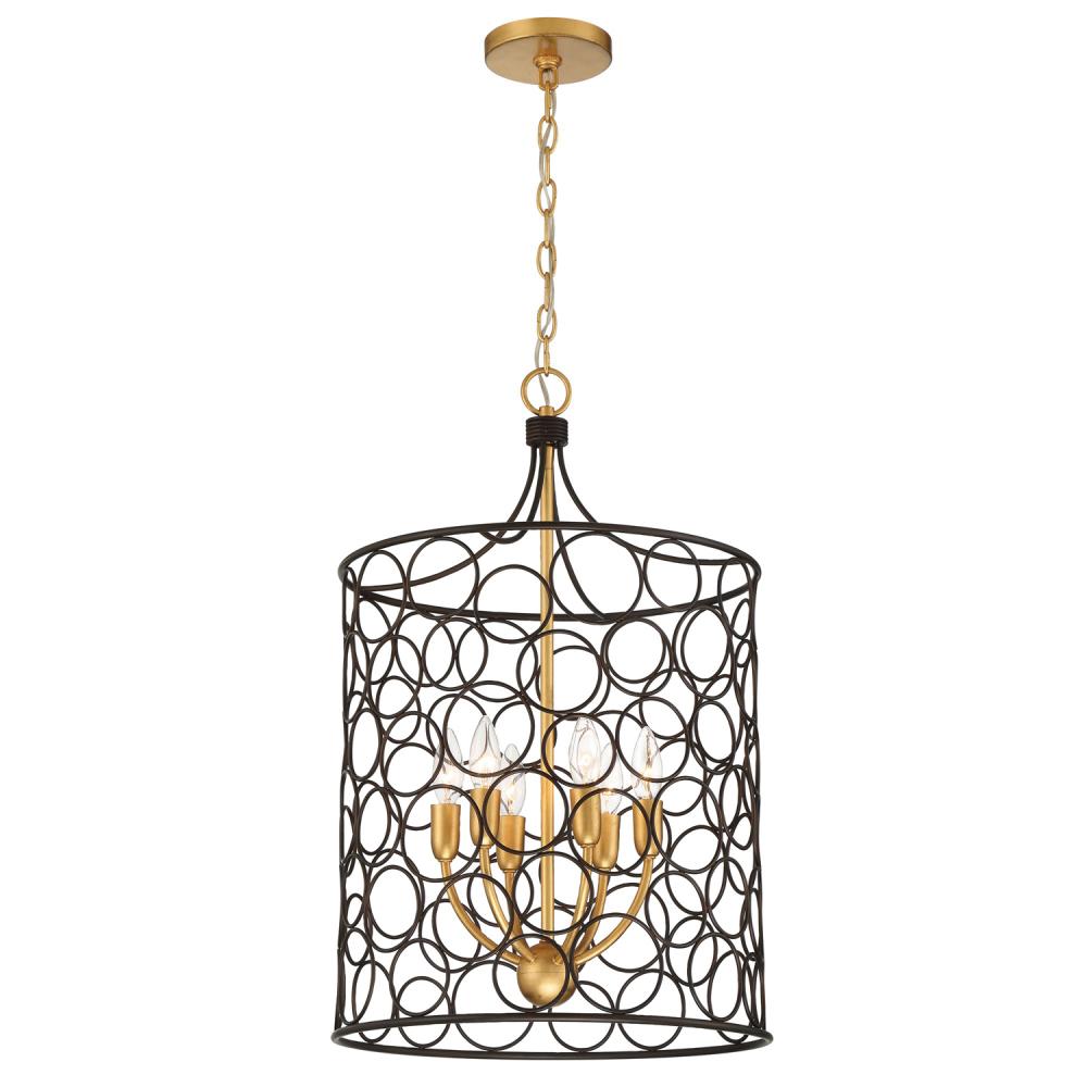 Stemmons 6 Light Bronze + Antique Gold Mini Chandelier