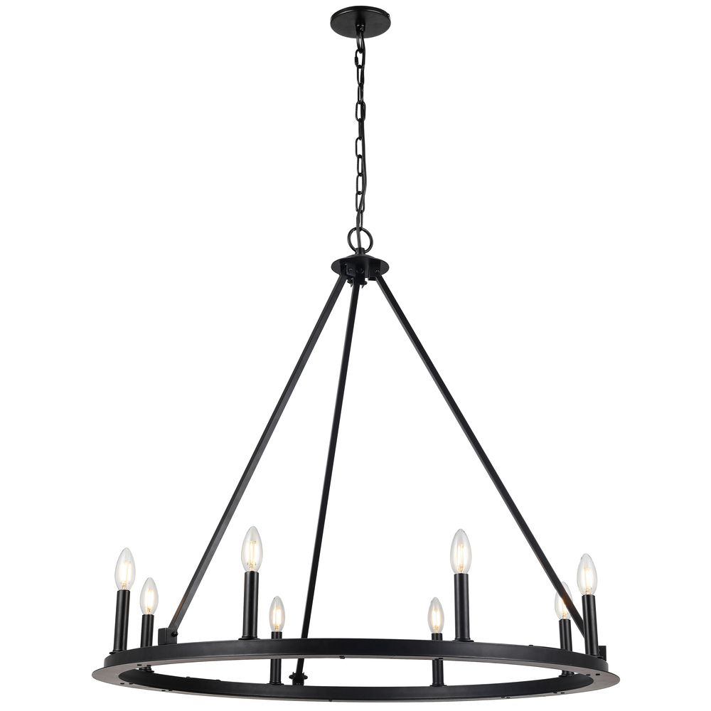 8 Light Incandescent Chandelier, Matte Black