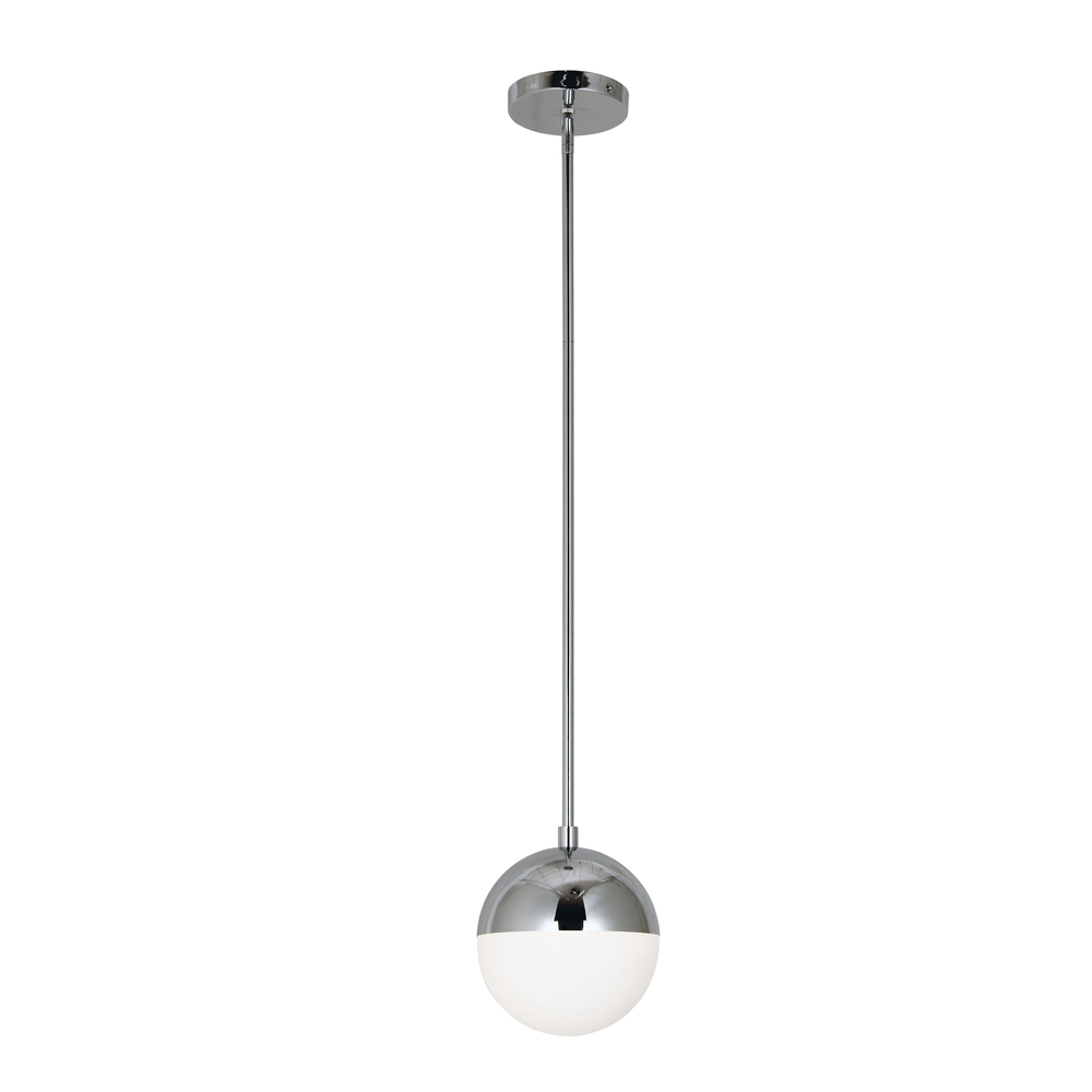 1 Light Halogen Pendant, Polished Chrome Finish with White Glass