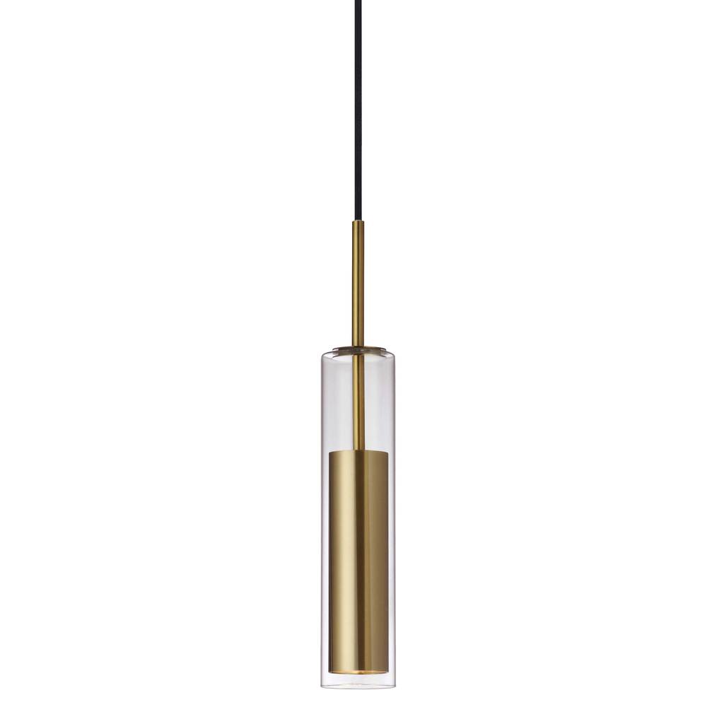 6W Pendant, Aged Brass Finish w/ CLR Glass