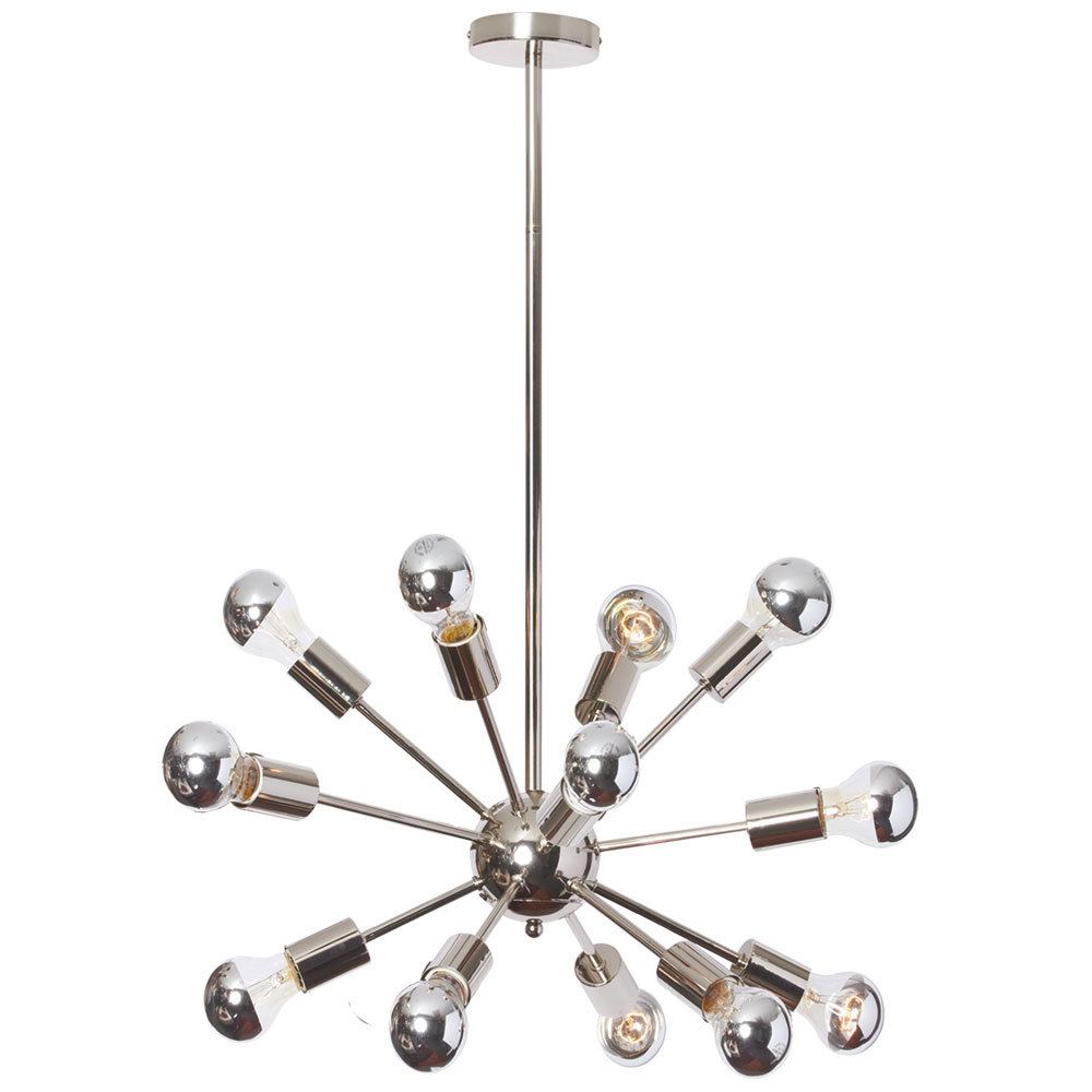 12LT Satellite Chandelier, w/A19 Chrome Bulbs