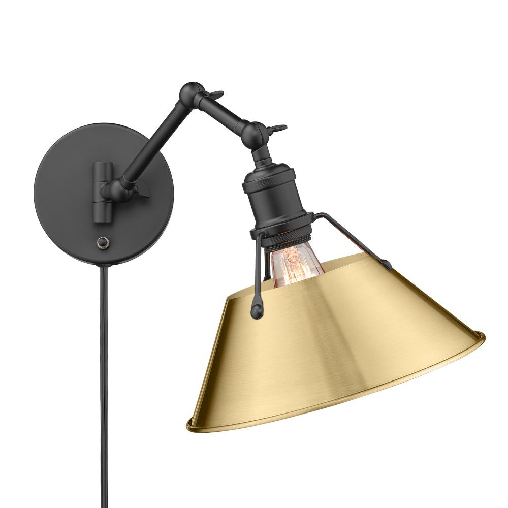 Orwell BLK 1 Light Articulating Wall Sconce in Matte Black with Brushed Champagne Bronze shade