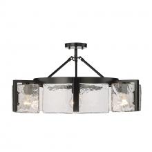 Golden Canada 3164-6SF BLK-HWG - Aenon 6-Light Semi-Flush in Matte Black with Hammered Water Glass Shade