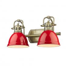 Golden Canada 3602-BA2 AB-RD - Duncan 2 Light Bath Vanity in Aged Brass with Red Shades