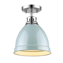 Golden Canada 3602-FM CH-SF - Duncan Flush Mount in Chrome with a Seafoam Shade