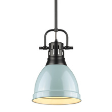 Golden Canada 3604-S BLK-SF - Duncan Small Pendant with Rod in Matte Black with a Seafoam Shade