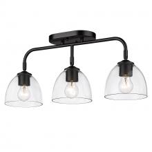 Golden Canada 6958-3SF BLK-BLK-CLR - Roxie 3 Light Semi-Flush in Matte Black with Matte Black Accents and Clear Glass Shade