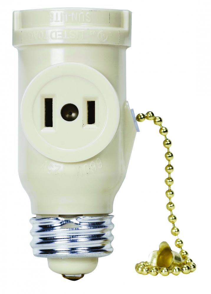 Medium Base Pull Chain Current Tap; Ivory Finish; 250W; 125V