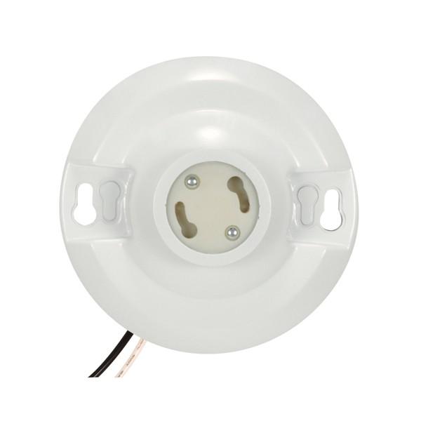 Keyless White Phenolic GU24 Ceiling Receptacle; 6" AWM B/W Leads 105C; 4-1/2" Diameter;