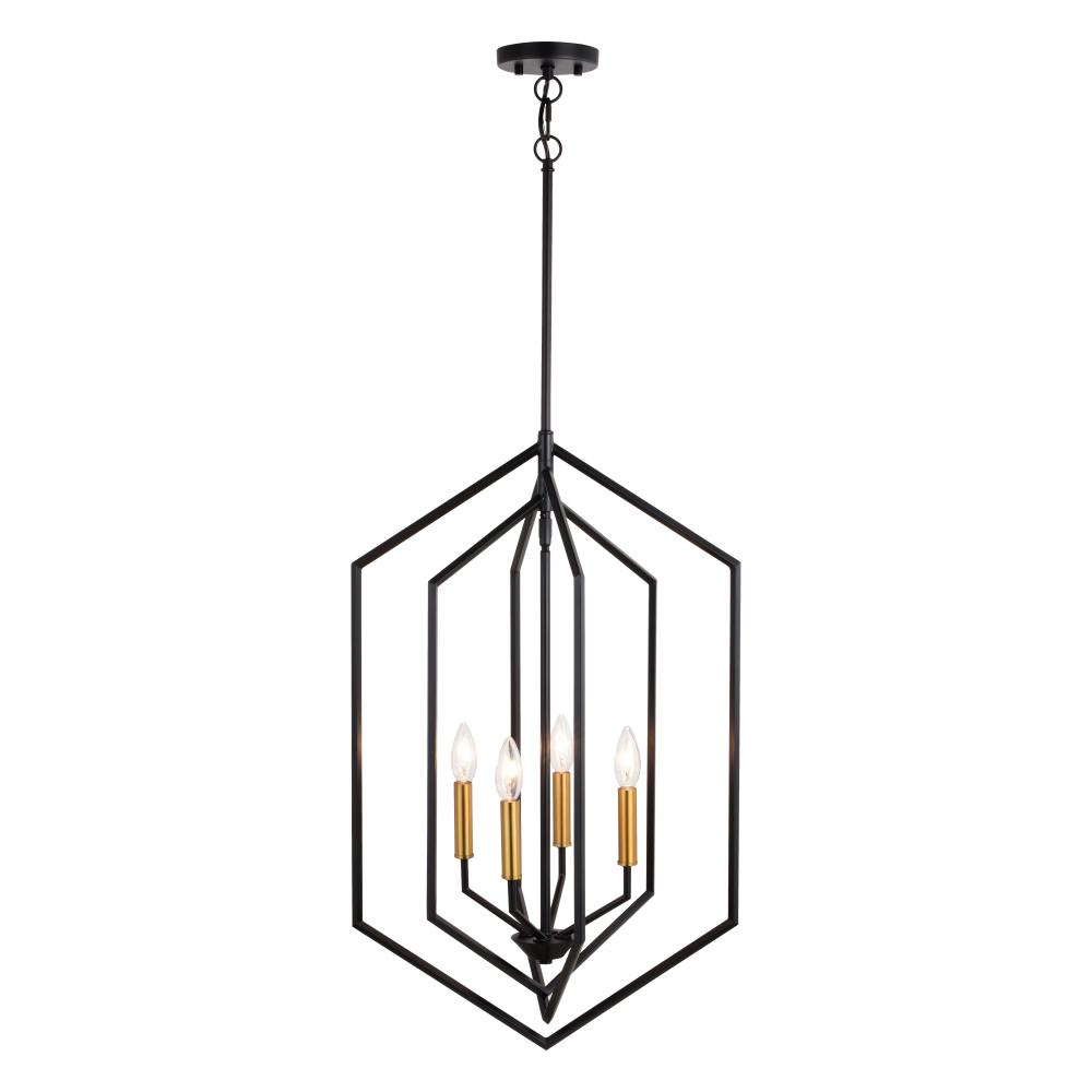 Riley 18-in. 4 Light Pendant Black and Satin Brass