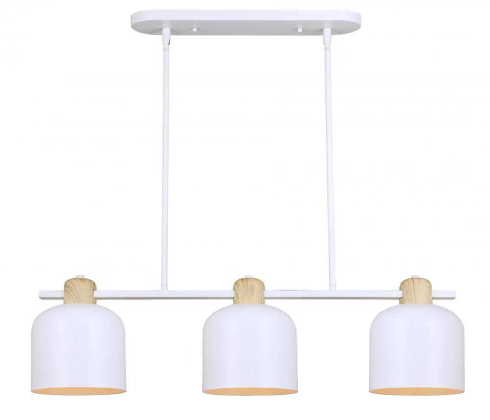 CALEB 60-Watt 3 Light White Scandinavian Pendant with White Metal Shade