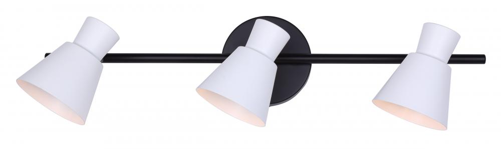 RADLEY 3 Light 22.5 in. Ceiling/Wall Matte Black Track Light Kit with Matte White Metal Shade