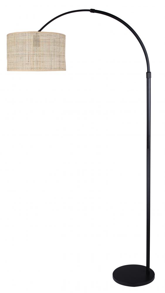 Merritt 1 Light Floor Lamp with Matte Black Finish and Natural Rattan Shade