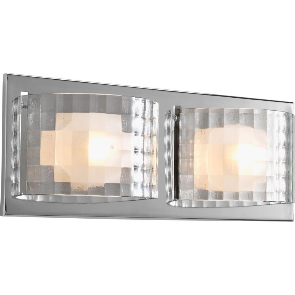 Two Light Polished Chrome Clear Textured Glass Vanity