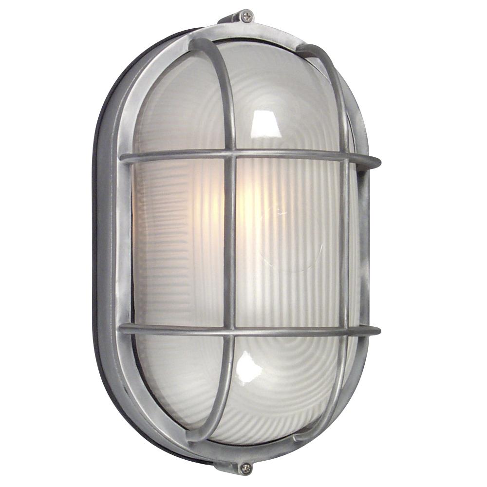 Cast Aluminum Marine Light with Guard - Satin Aluminum w/ Frosted Glass