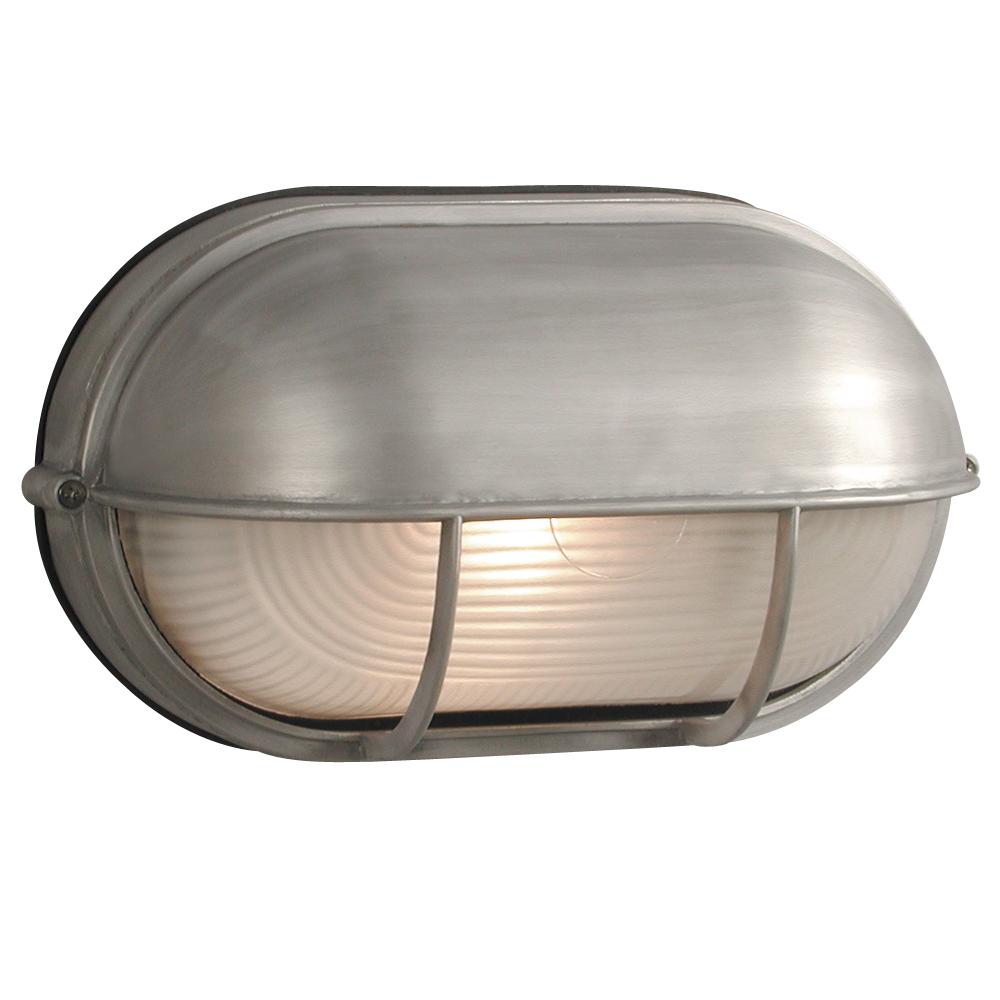 Cast Aluminum Marine Light with Hood - Satin Aluminum w/ Frosted Glass