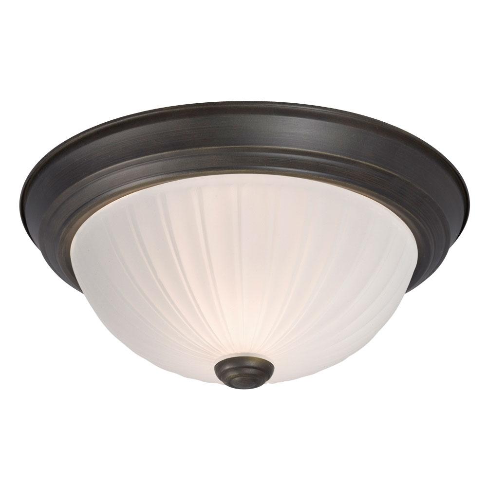 Flush Mount Ceiling Light - in Oil Rubbed Bronze finish with Frosted Melon Glass