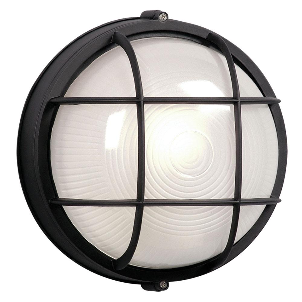 LED Outdoor Cast Aluminum Marine Light with Guard - in Black finish with Frosted Glass (Wall or Ceil