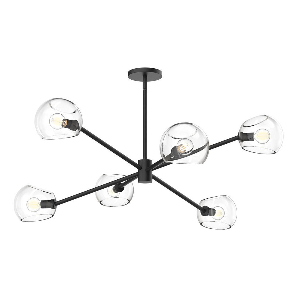 Willow 37-in Clear Glass/Matte Black 6 Lights Chandeliers