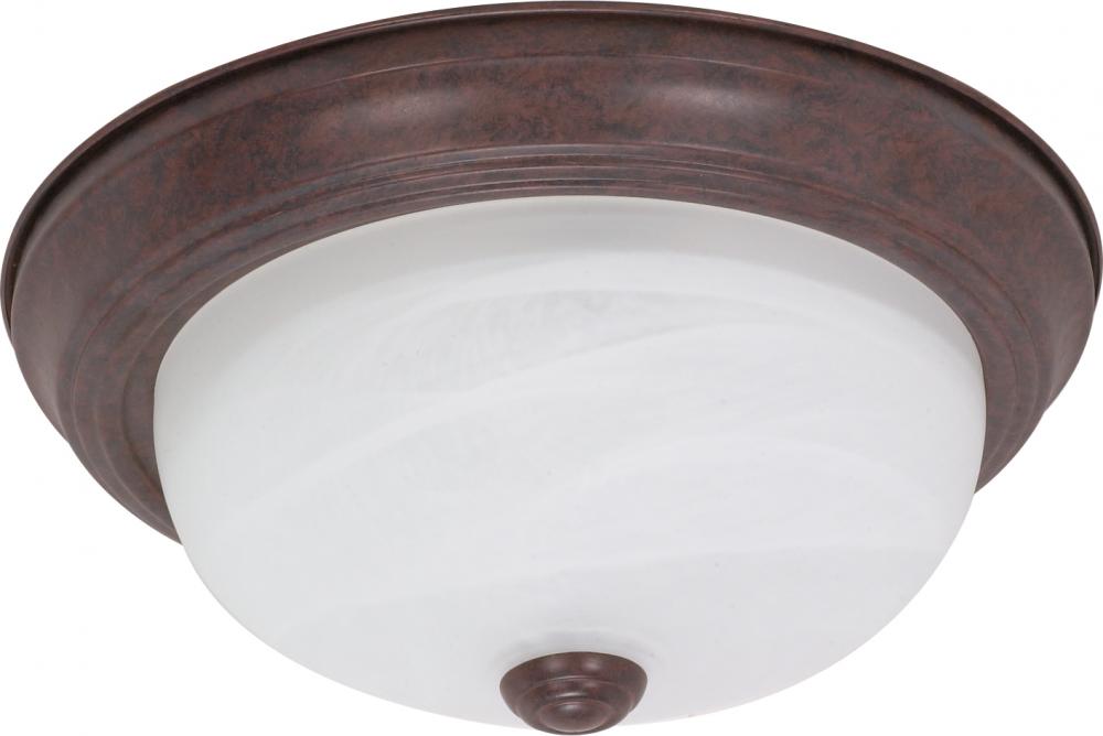 2 Light - 13" Flush with Alabaster Glass - Old Bronze Finish