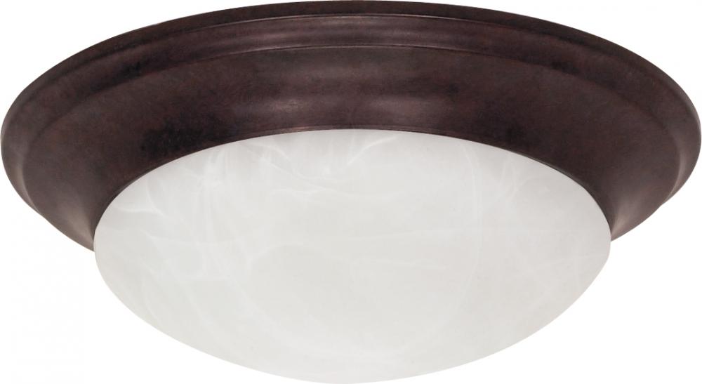 1 Light - 12" Flush with Alabaster Glass - Old Bronze Finish