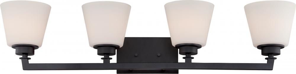 Mobili - 4 Light Vanity with Satin White Glass - Aged Bronze Finish