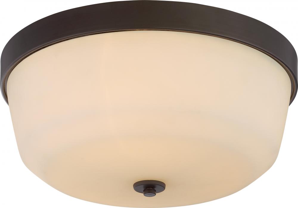 Laguna - 3 Light Flush with White Glass - Aged Bronze Finish