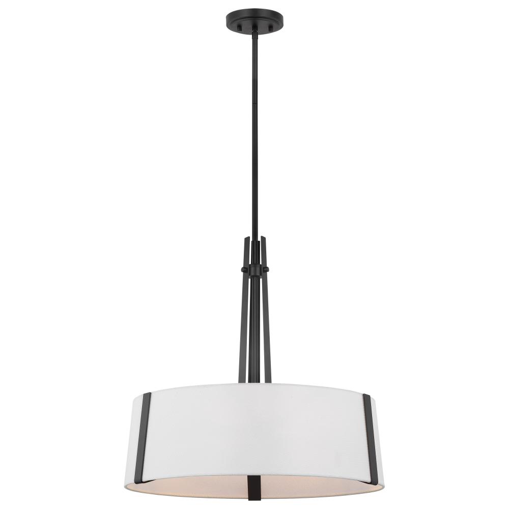 Flynn; 3 Light Pendant; Medium Base; 60 Watt; Black Finish; White Textile Shade