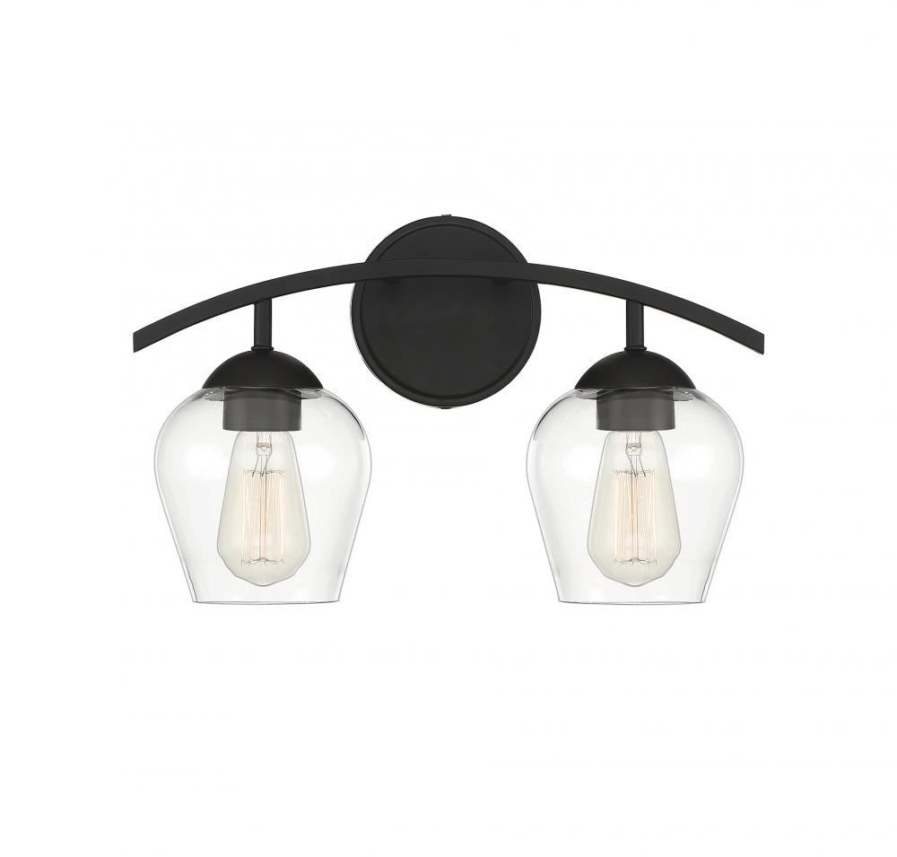 2-Light Bathroom Vanity Light in Matte Black