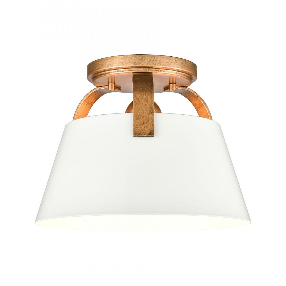 Jepson 9.5'' Wide 1-Light Semi Flush Mount - Matte White with Antique Gold