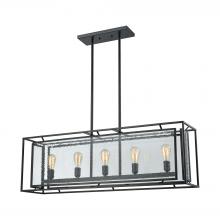 ELK Home 65262/5 - Eastgate 5-Light Chandelier in Textured Black with Seedy Glass Panels